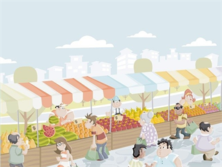 Illustration von einem Wochenmarkt
