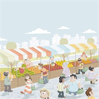Illustration von einem Wochenmarkt